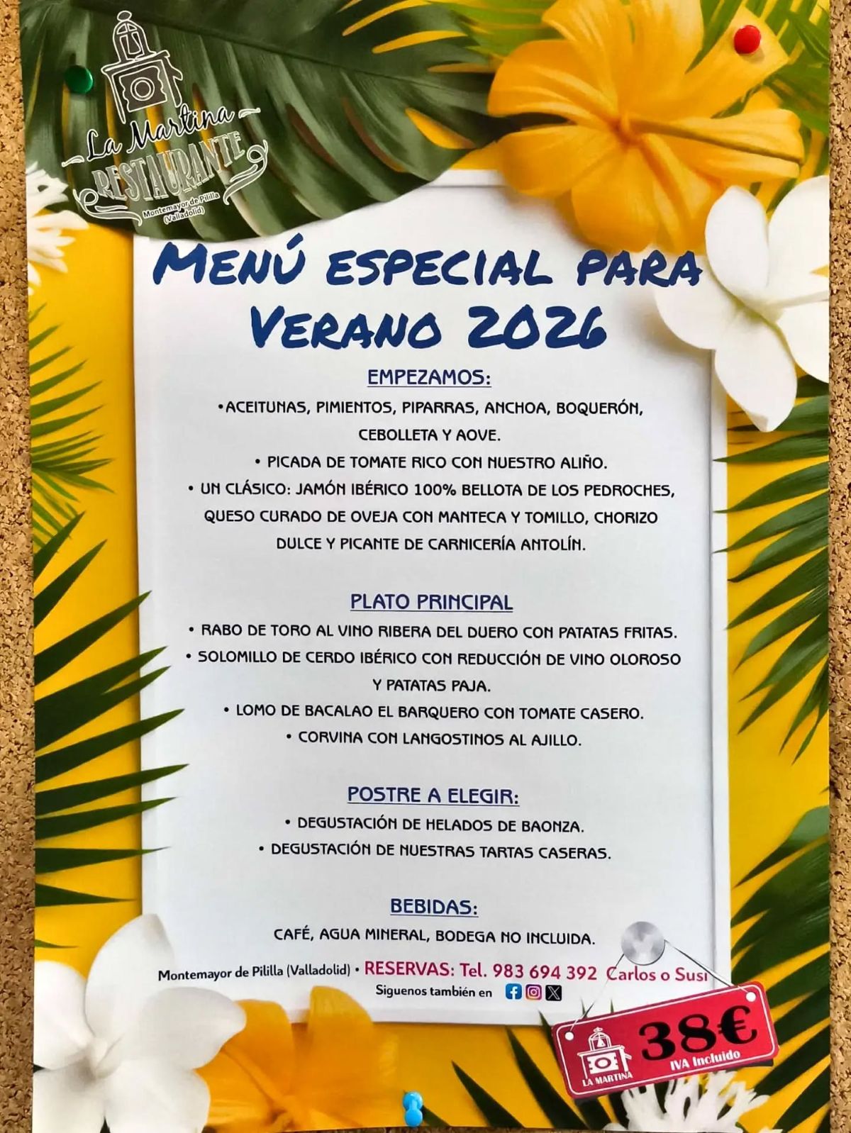 Menús de Verano 2026 en El Restaurante La Martina RESTAURANTE LA MARTINA MENU DE VERANO 2026